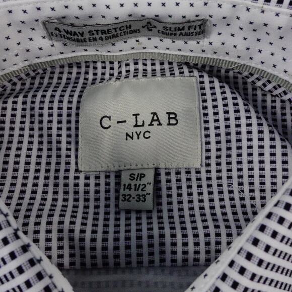 C-Lab NYC Mens Geometric Black White Button Up 4 Way Stretch Slim Fit 14.5 32/33 - Picture 3 of 6